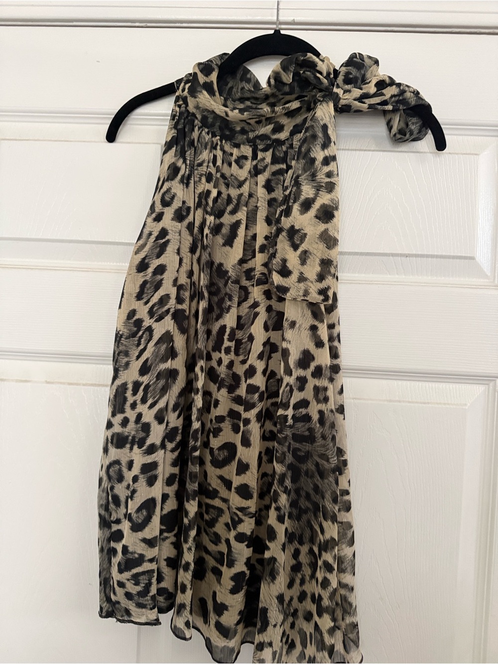 Woman’s Beige and Black Leopard Print Halter Dress Shirt - Picture 6 of 6